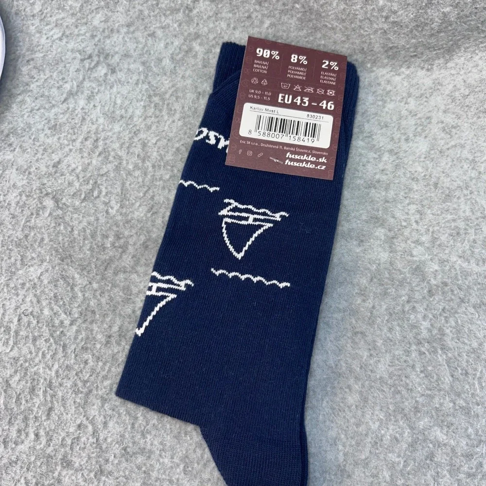 Czech Landmark Charles Bridge Praha Prague  Navy Fusakle Crew Socks US 9.5-11.5
